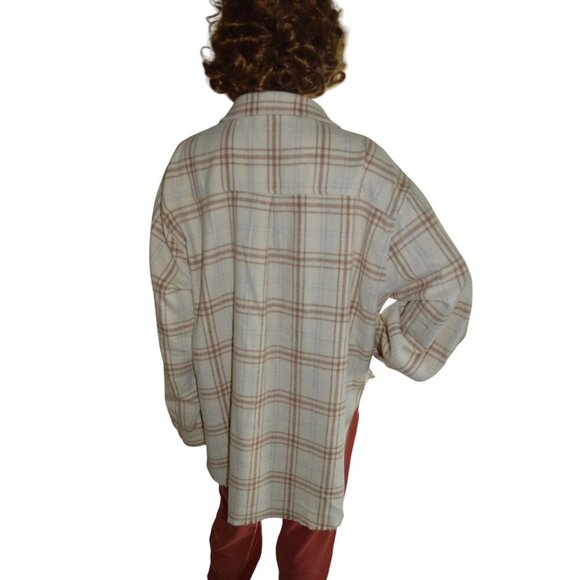 143 Story Cream Beige Plaid Flannel Button Down Shirt Women's Large Fall Western - Picture 4 of 6